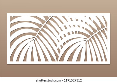 Decorative card for cutting. Leaves foliage palms fern
 pattern. Laser cut. Ratio 1:2. Vector illustration.