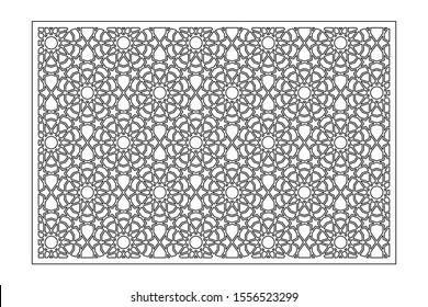 Decorative card for cutting. Line, arabesque, Arab pattern. Laser cut. Ratio 2:3. Vector illustration.