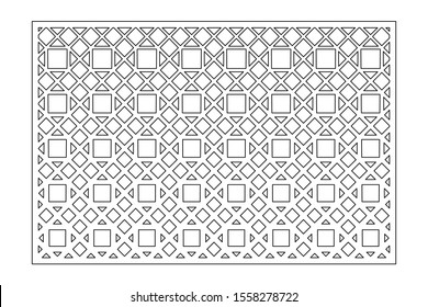 Decorative card for cutting. Linear geometric mosaic pattern. Laser cut. Ratio 2:3. Vector illustration.