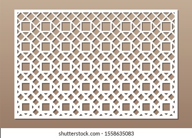 Decorative card for cutting. Linear geometric mosaic pattern. Laser cut. Ratio 2:3. Vector illustration.