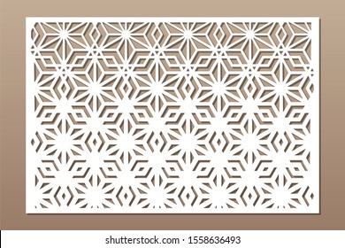 Decorative card for cutting. Linear geometric mosaic pattern. Laser cut. Ratio 2:3. Vector illustration.
