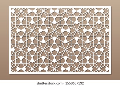 Decorative card for cutting. Linear geometric mosaic pattern. Laser cut. Ratio 2:3. Vector illustration.