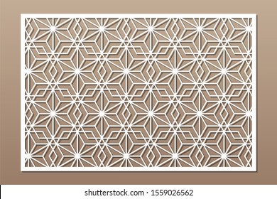 Decorative card for cutting. Linear geometric mosaic pattern. Laser cut. Ratio 2:3. Vector illustration.