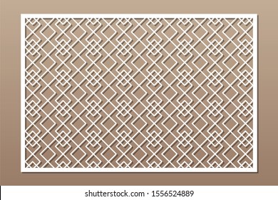 Decorative card for cutting. Linear square geometric celtic weave pattern. Laser cut. Ratio 2:3. Vector illustration.