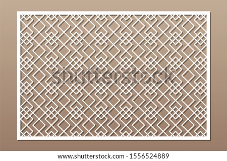 Decorative card for cutting. Linear square geometric celtic weave pattern. Laser cut. Ratio 2:3. Vector illustration.