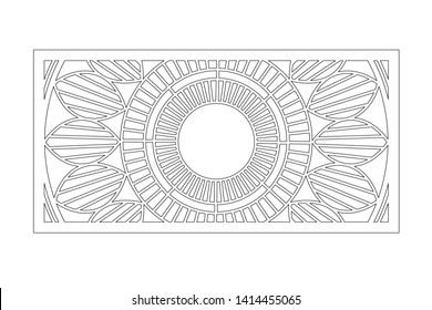 Decorative card for cutting. Mandala Geometry pattern. Laser cut panel. Ratio 1:2. Vector illustration.