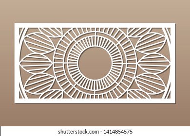 Decorative card for cutting. Mandala Geometry pattern. Laser cut panel. Ratio 1:2. Vector illustration.