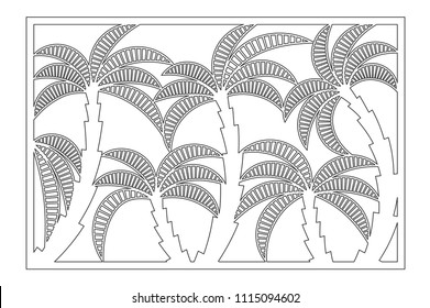 Decorative card for cutting. Palm leaf pattern. Laser cut panel. Ratio 2:3. Vector illustration.