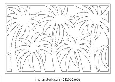 Decorative card for cutting. Palm leaf pattern. Laser cut panel. Ratio 2:3. Vector illustration.