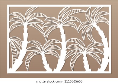 Decorative card for cutting. Palm leaf pattern. Laser cut panel. Ratio 2:3. Vector illustration.