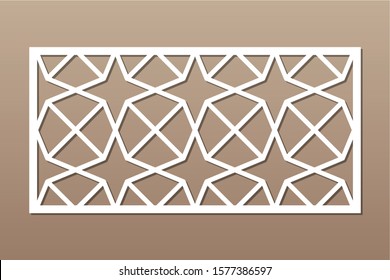 Decorative card for cutting. Recurring Artistic Arab Mosaic pattern. Laser cut. Ratio 1:2. Vector illustration.