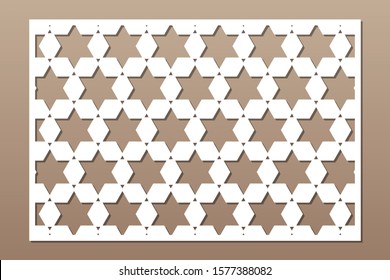 Decorative card for cutting. Recurring Artistic Arab Mosaic pattern. Laser cut. Ratio 3:2. Vector illustration.