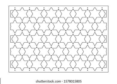 Decorative card for cutting. Recurring Artistic Arab Mosaic pattern. Laser cut. Ratio 3:2. Vector illustration.