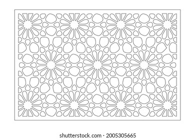 Tarjeta decorativa para cortar. Patrón de mosaico artístico recurrente. Corte láser. Relación 3:2. Ilustración vectorial.
