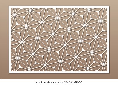 Decorative card for cutting. Recurring geometric mosaic pattern. Laser cut. Ratio 3:2. Vector illustration.