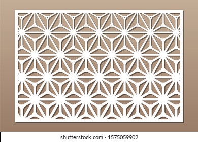 Decorative card for cutting. Recurring geometric mosaic pattern. Laser cut. Ratio 3:2. Vector illustration.