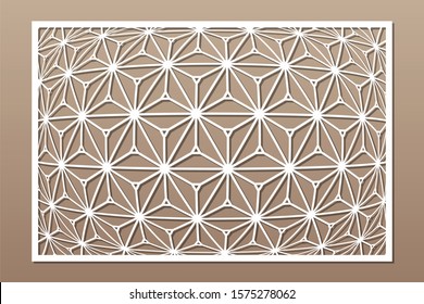 Decorative card for cutting. Recurring geometric mosaic pattern. Laser cut. Ratio 3:2. Vector illustration.