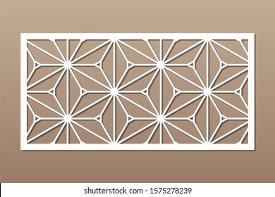 Decorative card for cutting. Recurring geometric mosaic pattern. Laser cut. Ratio 1:2. Vector illustration.