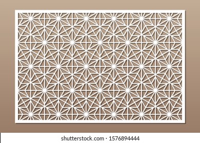 Decorative card for cutting. Recurring linear geometric mosaic pattern. Laser cut. Ratio 3:2. Vector illustration.
