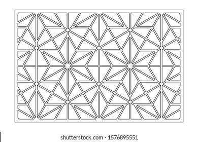 Decorative card for cutting. Recurring linear geometric mosaic pattern. Laser cut. Ratio 3:2. Vector illustration.