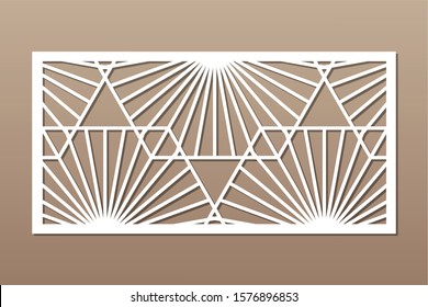 Decorative card for cutting. Recurring linear geometric mosaic pattern. Laser cut. Ratio 1:2. Vector illustration.