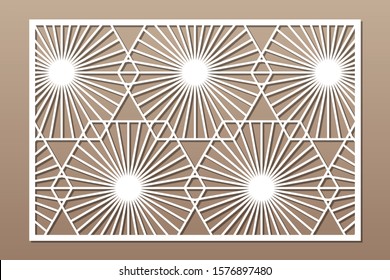 Decorative card for cutting. Recurring linear geometric mosaic pattern. Laser cut. Ratio 3:2. Vector illustration.