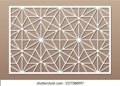 Decorative card for cutting. Recurring linear geometric mosaic pattern. Laser cut. Ratio 3:2. Vector illustration.