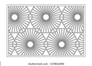 Decorative card for cutting. Recurring linear geometric mosaic pattern. Laser cut. Ratio 3:2. Vector illustration.