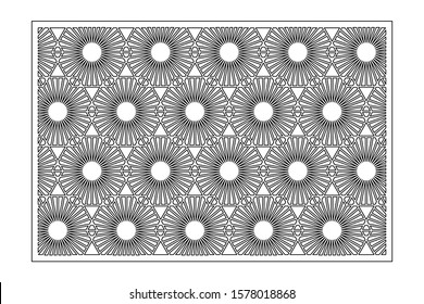 Decorative card for cutting. Recurring linear geometric mosaic pattern. Laser cut. Ratio 3:2. Vector illustration.