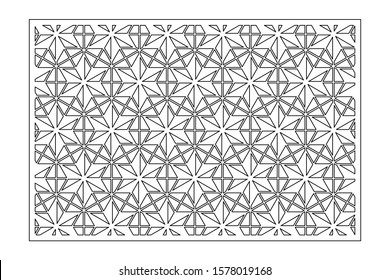 Decorative card for cutting. Recurring linear geometric mosaic pattern. Laser cut. Ratio 3:2. Vector illustration.
