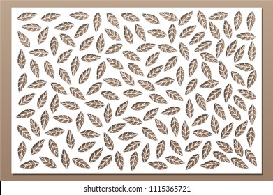 Decorative card for cutting. Repeat leaves pattern. Laser cut panel. Ratio 2:3. Vector illustration.