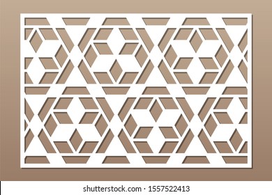 Decorative card for cutting. Triangular linear mosaic pattern. Laser cut. Ratio 2:3. Vector illustration.