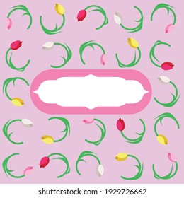 Tarjeta decorativa o plantilla de sobre para saludar con colores pastel tiernos. Diseño primaveral con patrón botánico tulipán