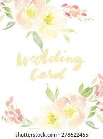 Decorative card. Flowers painted in watercolor. Hand lettering.