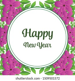 Decorative of card happy new year, with pattern of purple wreath frame. Vector