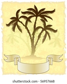 Decorative card with palm trees.