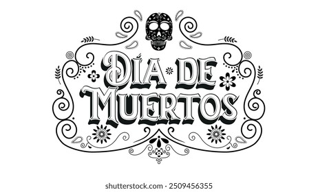 Cartão decorativo para a lembrança do dia dos mortos decorado com ornamentos típicos mexicanos. Modelo para o Dia da Celebração Morta, com Decorações. Dia de Muertos.