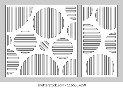 Decorative card set for cutting laser or plotter. geometric art circle pattern panel. Laser cut. Ratio 1:2, 1:1. Vector illustration.