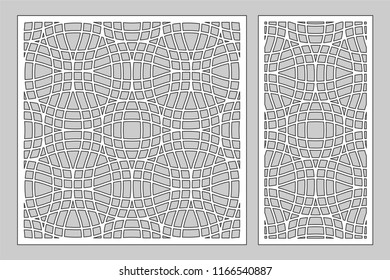 Decorative card set for cutting laser or plotter. Linear geometric pattern panel. Laser cut. Ratio 1:2, 1:1. Vector illustration.