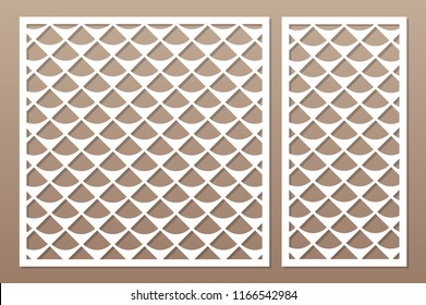 Decorative card set for cutting laser or plotter. Diagonal square pattern panel. Laser cut. Ratio 1:1; 1:2. Vector illustration.