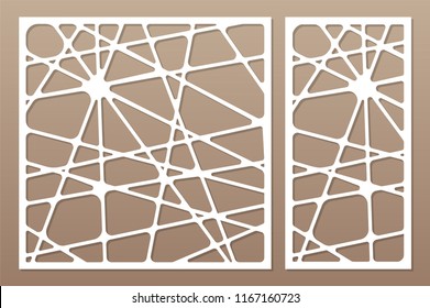 Decorative card set for cutting laser or plotter. Line art geometric pattern panel. Laser cut. Ratio 1:2, 1:1. Vector illustration.