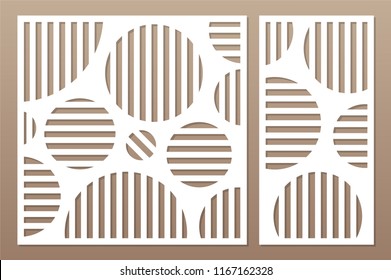 Decorative card set for cutting laser or plotter. geometric art circle pattern panel. Laser cut. Ratio 1:2, 1:1. Vector illustration.