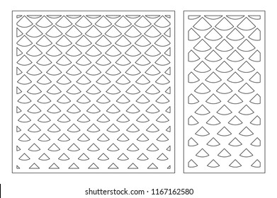 Decorative card set for cutting laser or plotter. Diagonal square pattern panel. Laser cut. Ratio 1:1; 1:2. Vector illustration.
