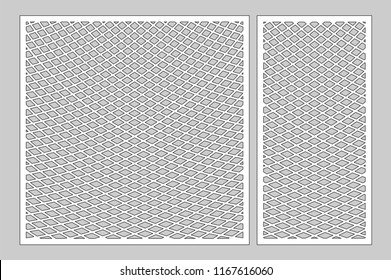 Decorative card set for cutting laser or plotter. Linear geometric pattern panel. Laser cut. Ratio 1:2, 1:1. Vector illustration.