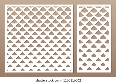 Decorative card set for cutting laser or plotter. Diagonal square pattern panel. Laser cut. Ratio 1:1; 1:2. Vector illustration.