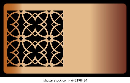 decorative card. template with geometrical ornament for cut out. vector illustration. metal color