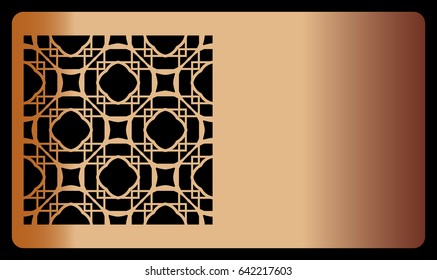 decorative card. template with geometrical ornament for cut out. vector illustration. metal color
