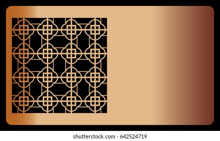 decorative card. template with geometrical ornament for cut out. vector illustration. metal color