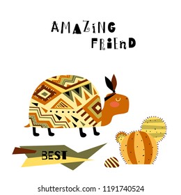 Decorative card with tribal animal. African style vector illustration