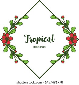 Decorative of card tropical, pattern green leaves flower frame. Vector
